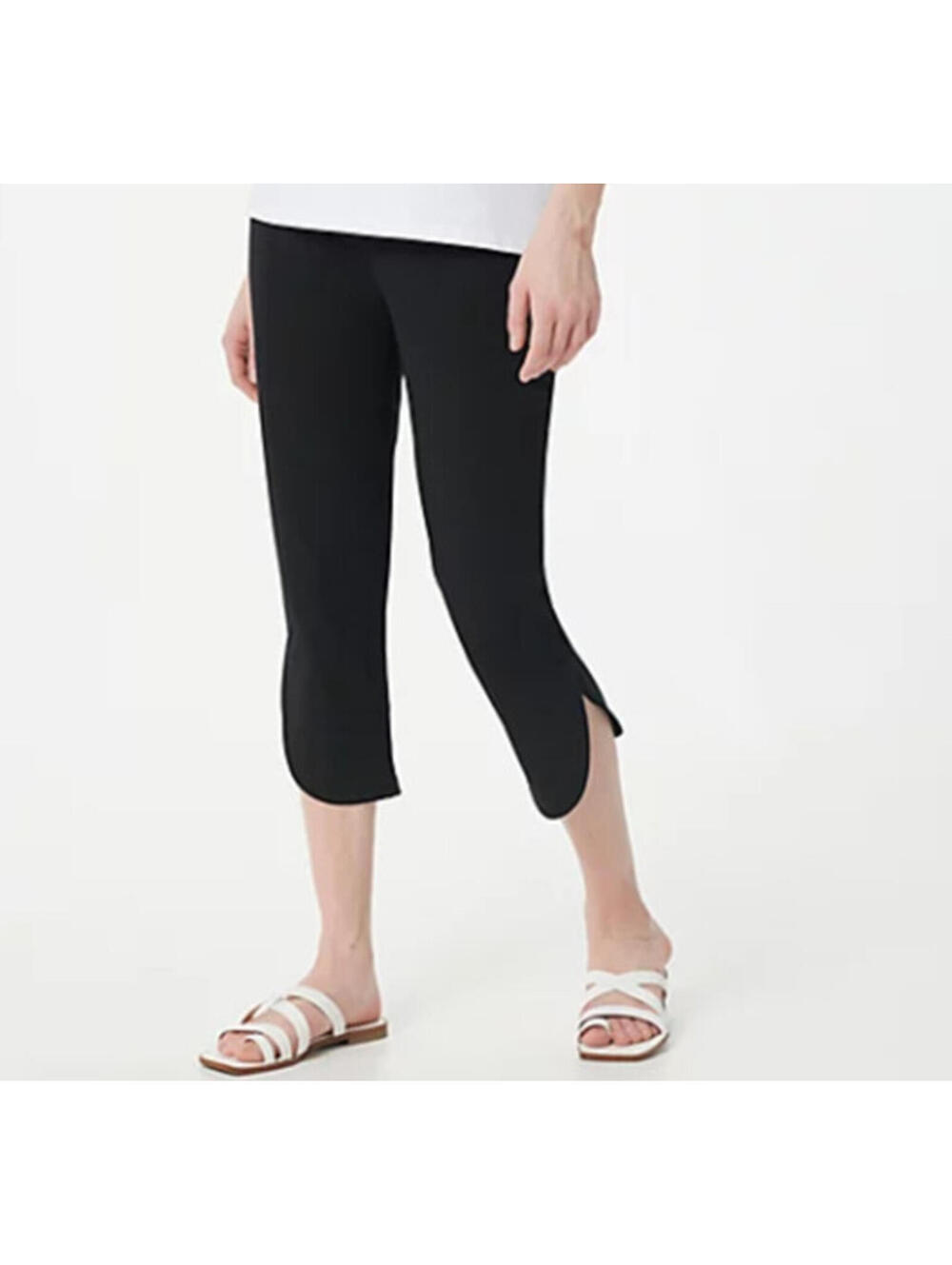 2341 Isaac Mizrahi Live! 24/7 Stretch Tulip Hem Crop Pants BLACK sz 4